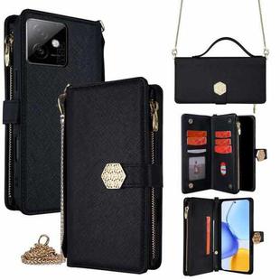 For Honor X60 GT 5G Crossbody Handle Cross Texture Leather Phone Case(Black)