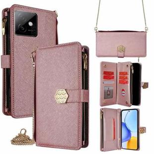 For Honor X60 GT 5G Crossbody Handle Cross Texture Leather Phone Case(Rose Gold)