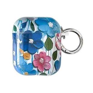 For AirPods 1 / 2 Oil Painting TPU Water Sticker Earphone Case(Dark Blue)