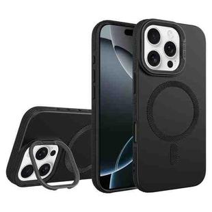For iPhone 16 Pro Max Diamond Texture Lens Holder Skin Feel MagSafe Phone Case(Black)