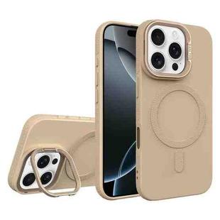 For iPhone 16 Pro Max Diamond Texture Lens Holder Skin Feel MagSafe Phone Case(Desert Gold)