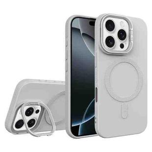 For iPhone 16 Pro Diamond Texture Lens Holder Skin Feel MagSafe Phone Case(Grey)