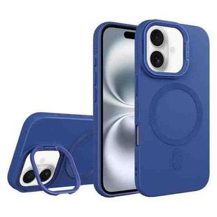 For iPhone 16 Diamond Texture Lens Holder Skin Feel MagSafe Phone Case(Royal Blue)