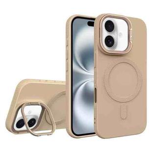 For iPhone 16 Diamond Texture Lens Holder Skin Feel MagSafe Phone Case(Desert Gold)