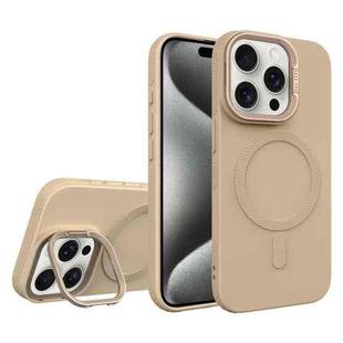 For iPhone 15 Pro Diamond Texture Lens Holder Skin Feel MagSafe Phone Case(Desert Gold)