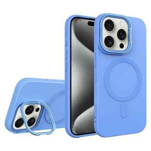 For iPhone 15 Pro Diamond Texture Lens Holder Skin Feel MagSafe Phone Case(Sierra Blue)