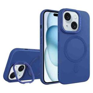 For iPhone 15 Plus Diamond Texture Lens Holder Skin Feel MagSafe Phone Case(Royal Blue)