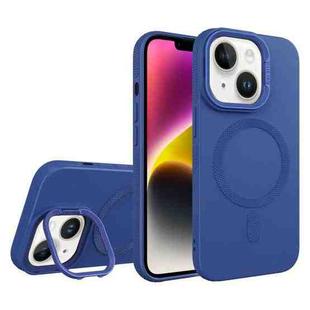 For iPhone 14 Plus Diamond Texture Lens Holder Skin Feel MagSafe Phone Case(Royal Blue)