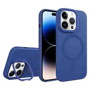 For iPhone 14 Pro Max Diamond Texture Lens Holder Skin Feel MagSafe Phone Case(Royal Blue)