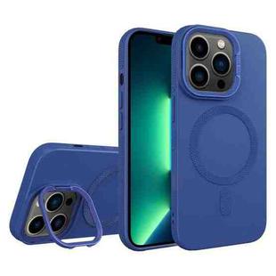 For iPhone 13 Pro Max Diamond Texture Lens Holder Skin Feel MagSafe Phone Case(Royal Blue)