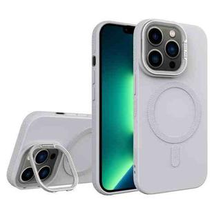 For iPhone 13 Pro Max Diamond Texture Lens Holder Skin Feel MagSafe Phone Case(Grey)