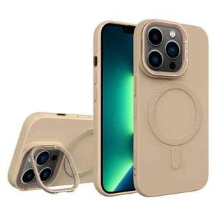 For iPhone 13 Pro Max Diamond Texture Lens Holder Skin Feel MagSafe Phone Case(Desert Gold)