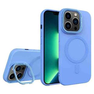 For iPhone 13 Pro Max Diamond Texture Lens Holder Skin Feel MagSafe Phone Case(Sierra Blue)