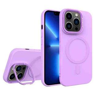 For iPhone 13 Pro Diamond Texture Lens Holder Skin Feel MagSafe Phone Case(Purple)