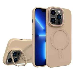 For iPhone 13 Pro Diamond Texture Lens Holder Skin Feel MagSafe Phone Case(Desert Gold)