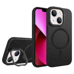 For iPhone 13 Diamond Texture Lens Holder Skin Feel MagSafe Phone Case(Black)