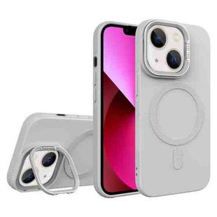 For iPhone 13 Diamond Texture Lens Holder Skin Feel MagSafe Phone Case(Grey)