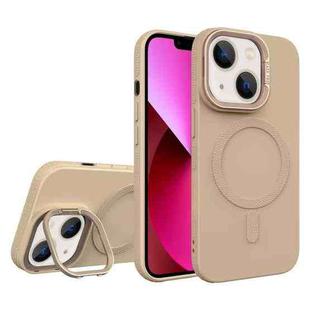 For iPhone 13 Diamond Texture Lens Holder Skin Feel MagSafe Phone Case(Desert Gold)