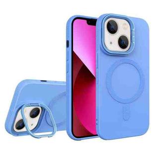 For iPhone 13 Diamond Texture Lens Holder Skin Feel MagSafe Phone Case(Sierra Blue)