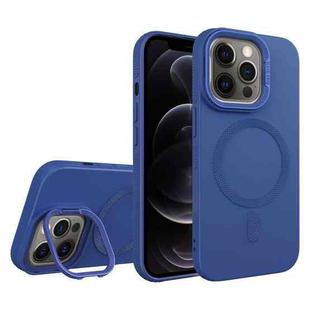 For iPhone 12 Pro Diamond Texture Lens Holder Skin Feel MagSafe Phone Case(Royal Blue)