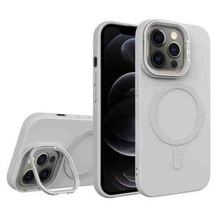 For iPhone 12 Pro Diamond Texture Lens Holder Skin Feel MagSafe Phone Case(Grey)