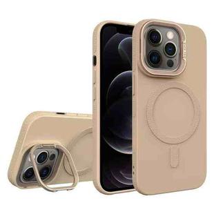 For iPhone 12 Pro Diamond Texture Lens Holder Skin Feel MagSafe Phone Case(Desert Gold)