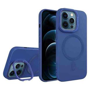 For iPhone 12 Pro Max Diamond Texture Lens Holder Skin Feel MagSafe Phone Case(Royal Blue)