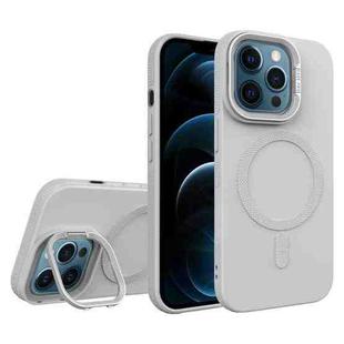 For iPhone 12 Pro Max Diamond Texture Lens Holder Skin Feel MagSafe Phone Case(Grey)