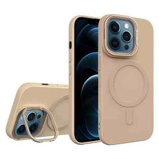 For iPhone 12 Pro Max Diamond Texture Lens Holder Skin Feel MagSafe Phone Case(Desert Gold)