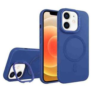 For iPhone 12 Diamond Texture Lens Holder Skin Feel MagSafe Phone Case(Royal Blue)