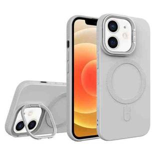 For iPhone 12 Diamond Texture Lens Holder Skin Feel MagSafe Phone Case(Grey)