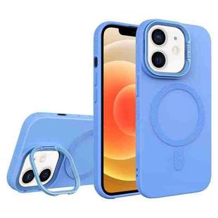 For iPhone 12 Diamond Texture Lens Holder Skin Feel MagSafe Phone Case(Sierra Blue)