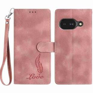 For Google Pixel 9a Skin Feel Embossed Feather Leather Phone Case(Pink)