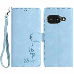 For Google Pixel 9a Skin Feel Embossed Feather Leather Phone Case(Light Blue)