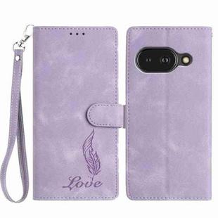 For Google Pixel 9a Skin Feel Embossed Feather Leather Phone Case(Purple)