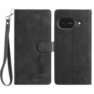 For Google Pixel 9a Skin Feel Embossed Feather Leather Phone Case(Black)