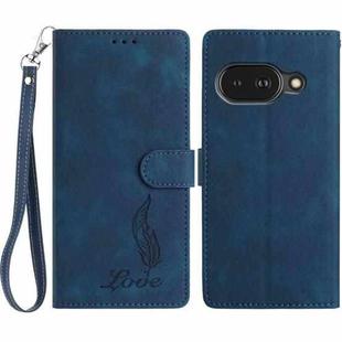 For Google Pixel 9a Skin Feel Embossed Feather Leather Phone Case(Dark Blue)