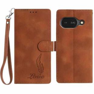 For Google Pixel 9a Skin Feel Embossed Feather Leather Phone Case(Brown)