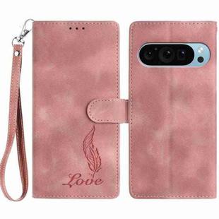 For Google Pixel 10 Pro Skin Feel Embossed Feather Leather Phone Case(Pink)