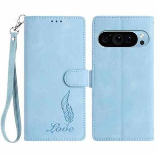 For Google Pixel 10 Pro Skin Feel Embossed Feather Leather Phone Case(Light Blue)