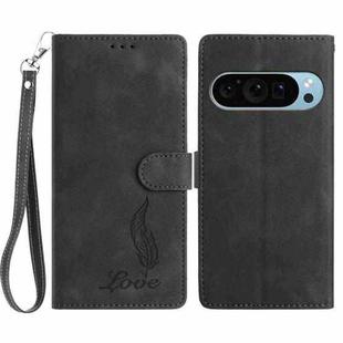 For Google Pixel 10 Pro Skin Feel Embossed Feather Leather Phone Case(Black)