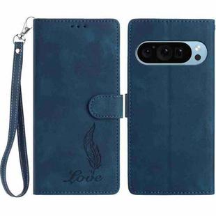 For Google Pixel 10 Pro Skin Feel Embossed Feather Leather Phone Case(Dark Blue)