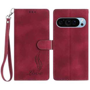 For Google Pixel 10 Pro Skin Feel Embossed Feather Leather Phone Case(Red)