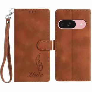 For Google Pixel 10 Skin Feel Embossed Feather Leather Phone Case(Brown)