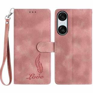 For Sony Xperia 10 VI Skin Feel Embossed Feather Leather Phone Case(Pink)