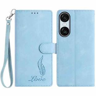 For Sony Xperia 10 VI Skin Feel Embossed Feather Leather Phone Case(Light Blue)