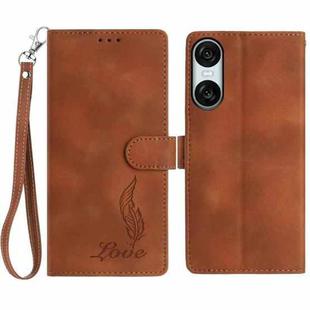 For Sony Xperia 10 VI Skin Feel Embossed Feather Leather Phone Case(Brown)