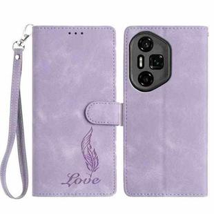 For Honor 300 Skin Feel Embossed Feather Leather Phone Case(Purple)