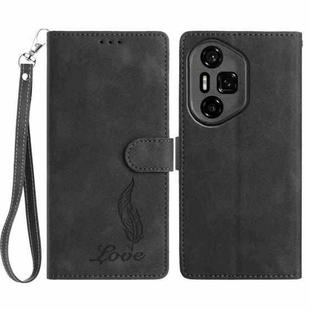 For Honor 300 Pro Skin Feel Embossed Feather Leather Phone Case(Black)