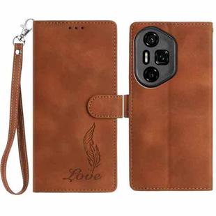 For Honor 300 Pro Skin Feel Embossed Feather Leather Phone Case(Brown)